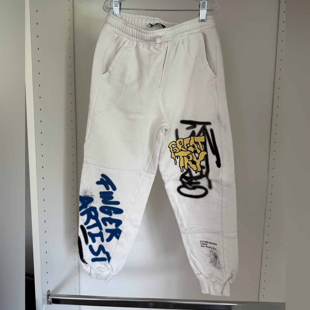 Zara Kids White Graphic Joggers